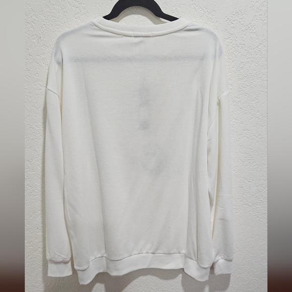 Fashion Nova Sequin Happy Hour Sweatshirt Ivory Size L Colorful Rainbow Holiday - Picture 2 of 7